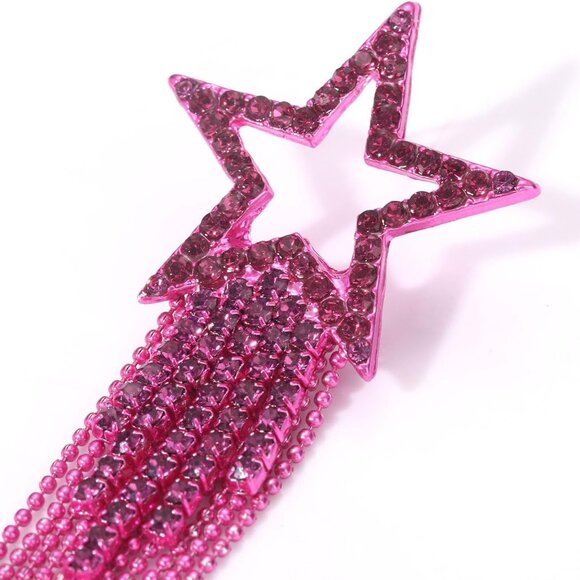 Women’s Tassel Earrings Star Ear Stud Pave Crystal Dangle Earrings Boho Waterfal - Picture 5 of 6